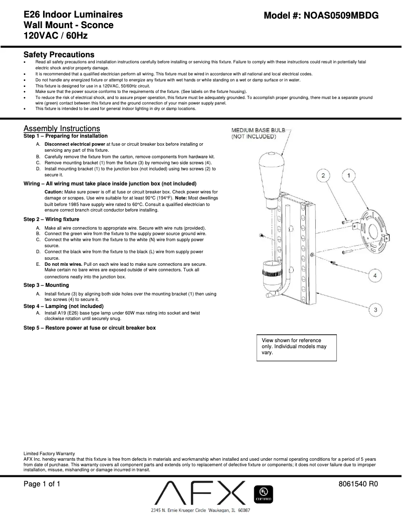 Page n°1 - Manuel utilisateur AFX Noah NOAS0509MBDG
