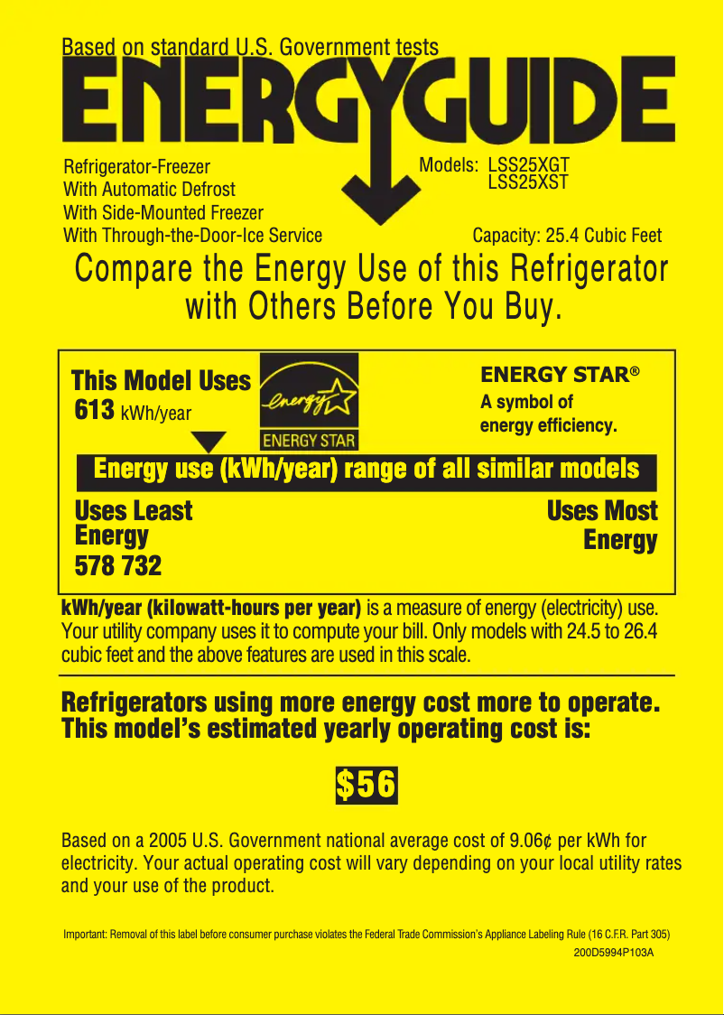 Page n°1 - Label énergétique GE LSS25XSTSS
