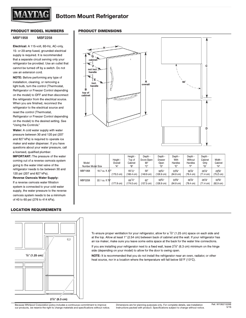 Page 1 de la notice Manuel utilisateur Maytag MBF2258FE