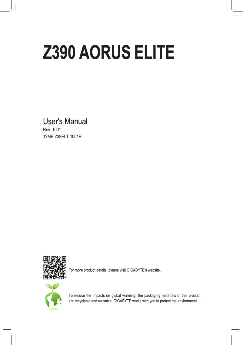 Image de la première page du manuel de l'appareil Z390 Aorus Elite