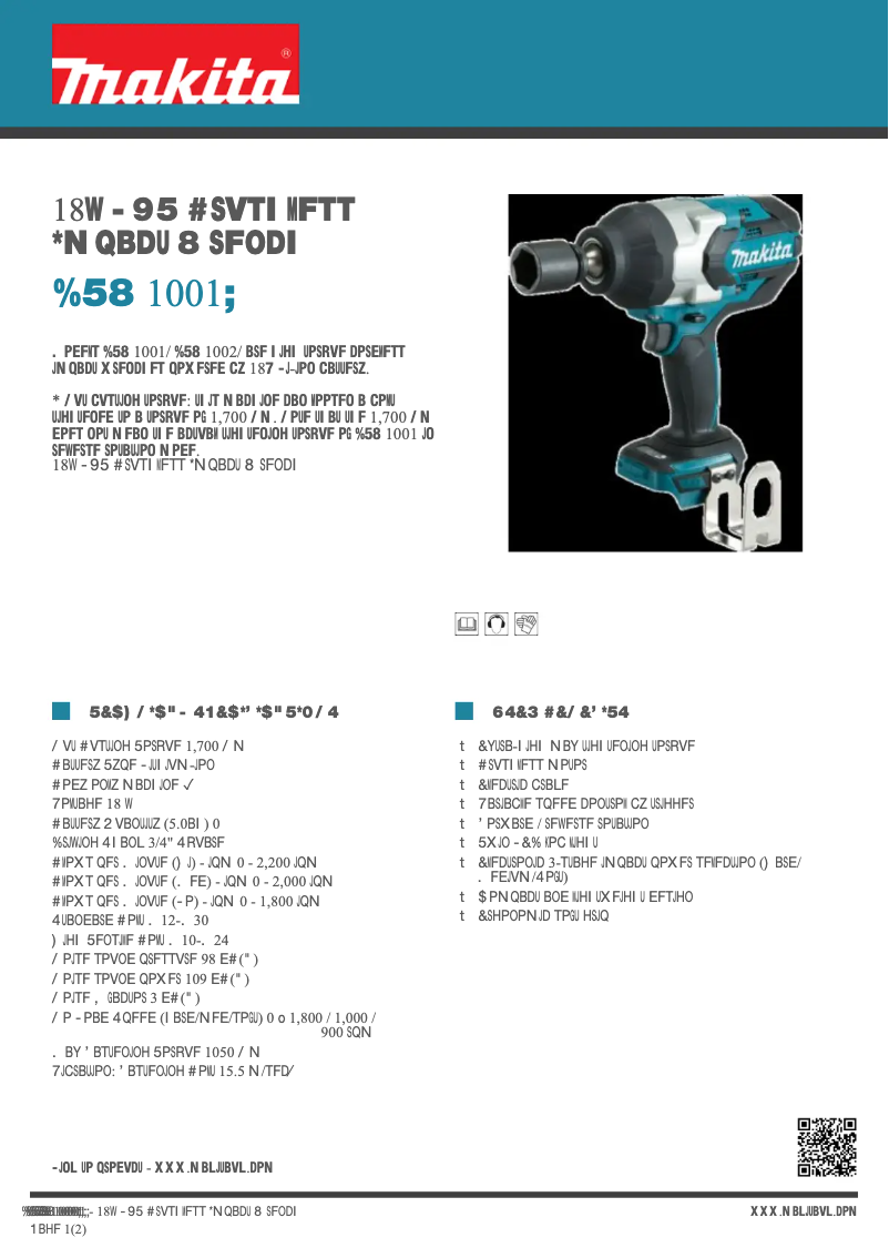 Page 1 de la notice Fiche technique Makita DTW1001Z