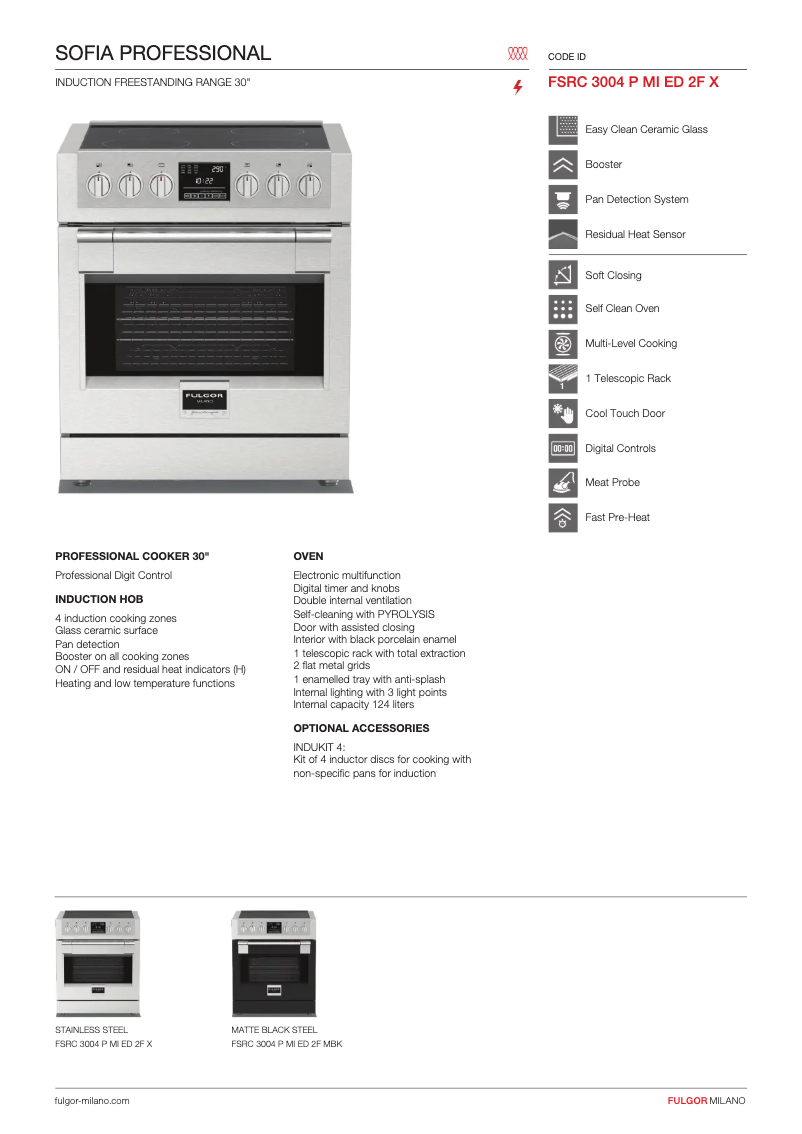 Page 1 de la notice Fiche technique Fulgor Milano FSRC 3004 P MI ED 2F X
