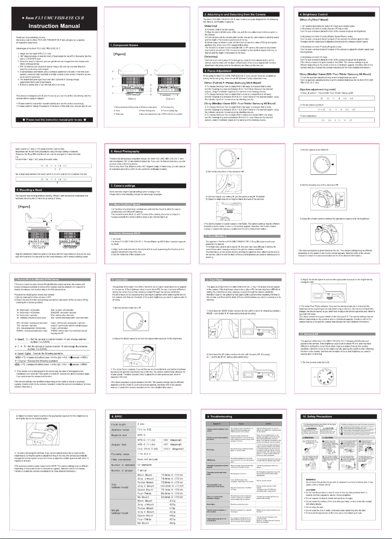 Page n°1 - Manuel utilisateur Rokinon Digital Photo HD8M-P