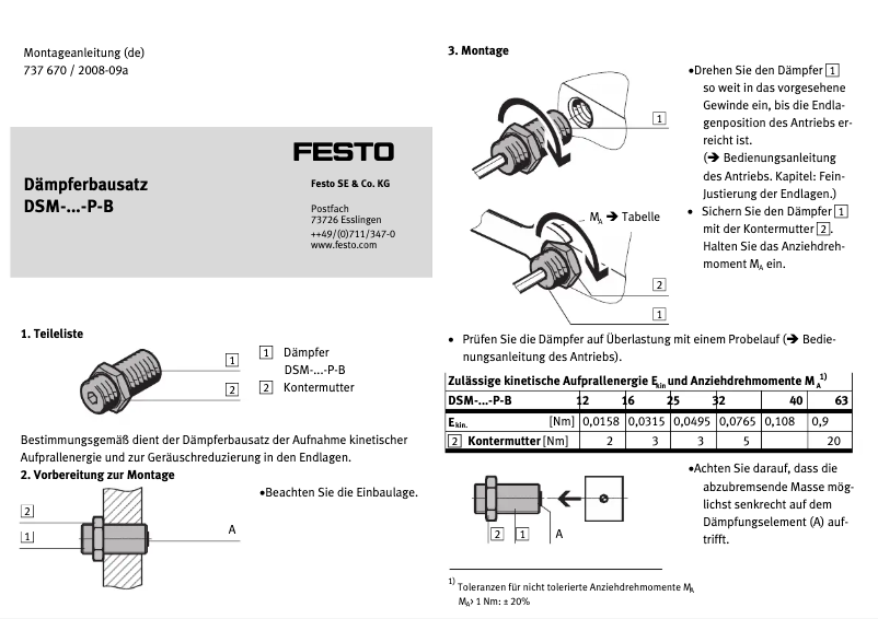 Page 1 de la notice Manuel utilisateur Festo DSM-63-P-B