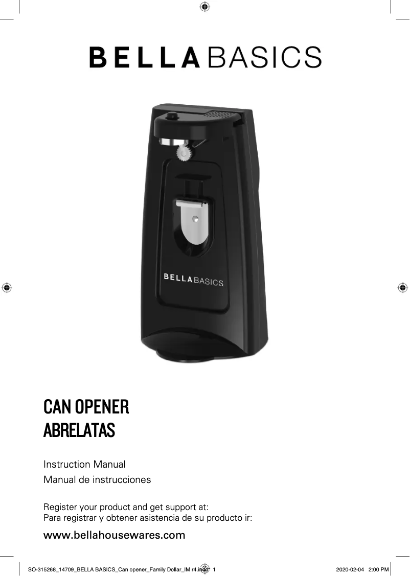 Page 1 de la notice Manuel utilisateur Bella Electric Can Opener