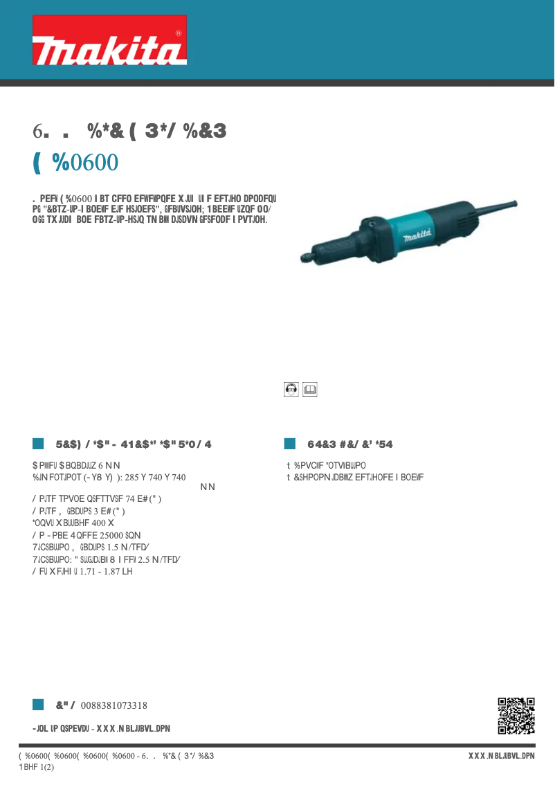 Page 1 de la notice Fiche technique Makita GD0600