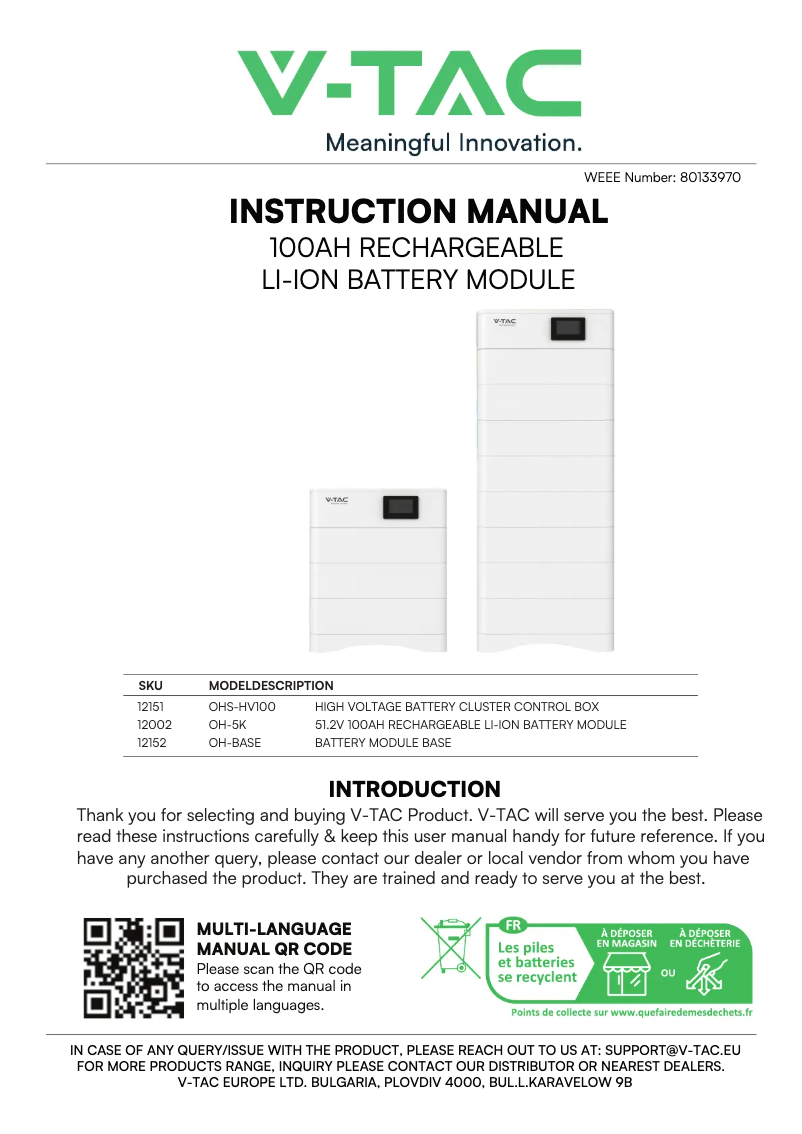 Page n°1 - Manuel utilisateur V-TAC VT-OHS25K-100