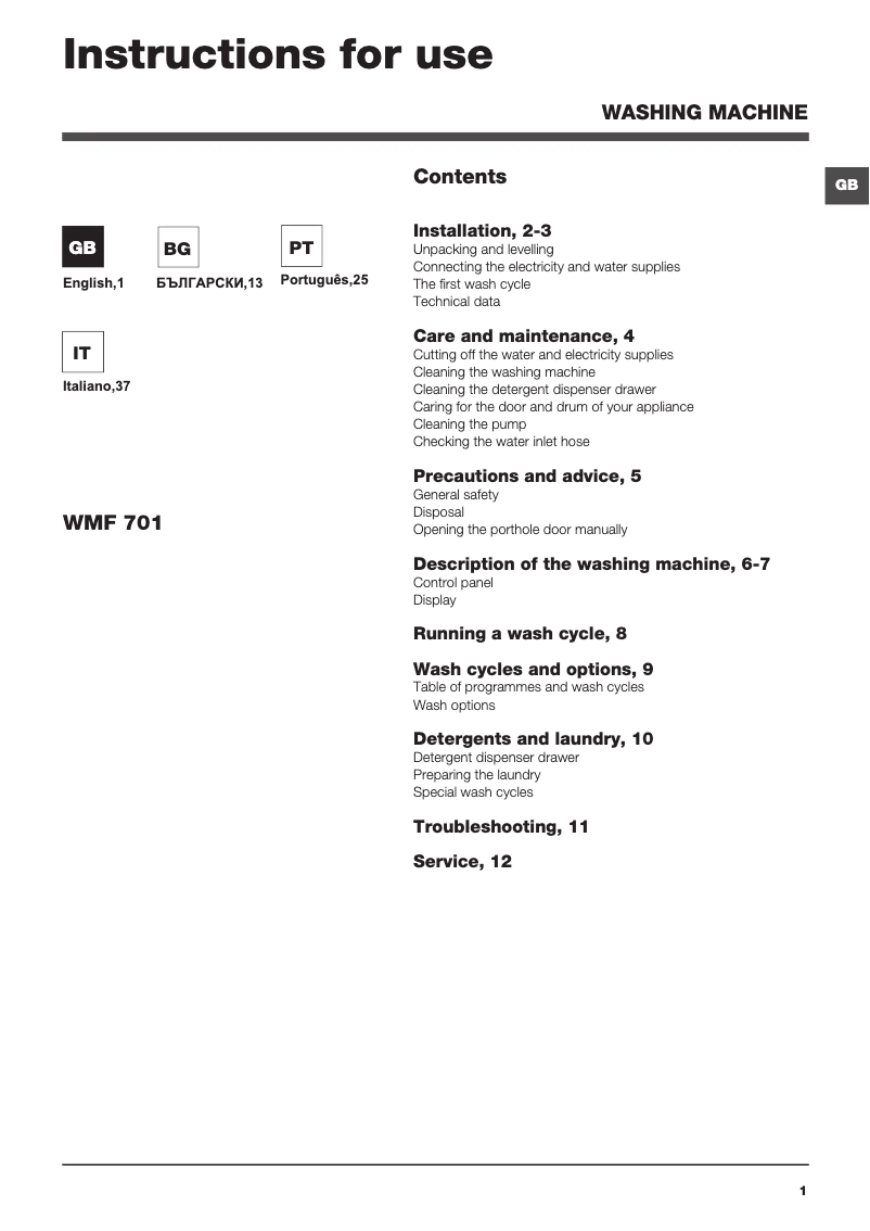 Image de la première page du manuel de l'appareil WMF 701 EU