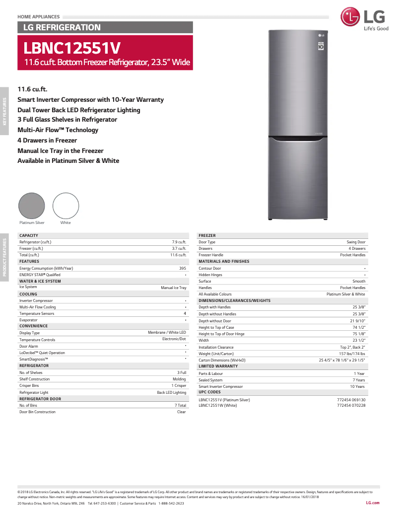 Page 1 de la notice Fiche technique LG LBNC12551V