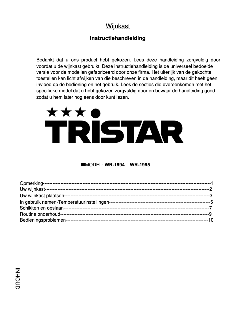 Page n°1 - Manuel utilisateur TriStar WR-1994