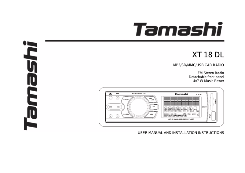 Page 1 de la notice Manuel utilisateur Tamashi XT 18 DL