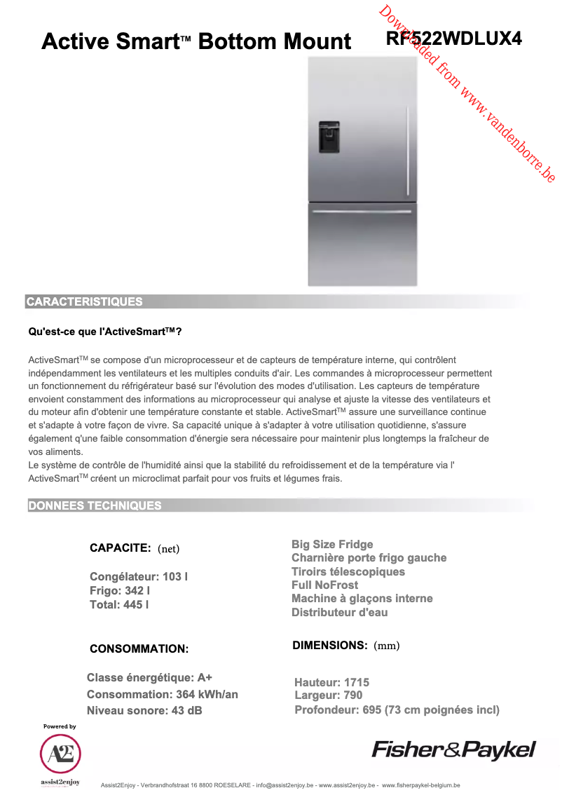Page 1 de la notice Manuel utilisateur Fisher & Paykel RF522WDLUX4