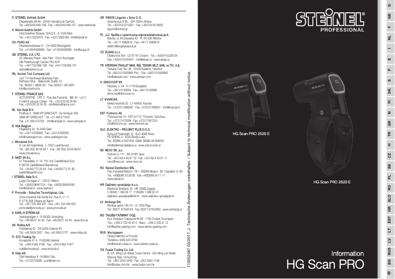 Page 1 de la notice Manuel utilisateur Steinel HG Scan PRO 2520 E