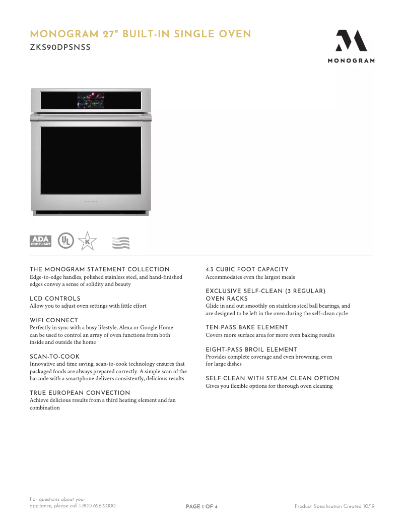 Page n°1 - Fiche technique Monogram ZKS90DPSN