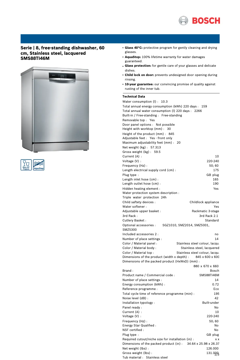 Image de la première page du manuel de l'appareil SMS88TI46M