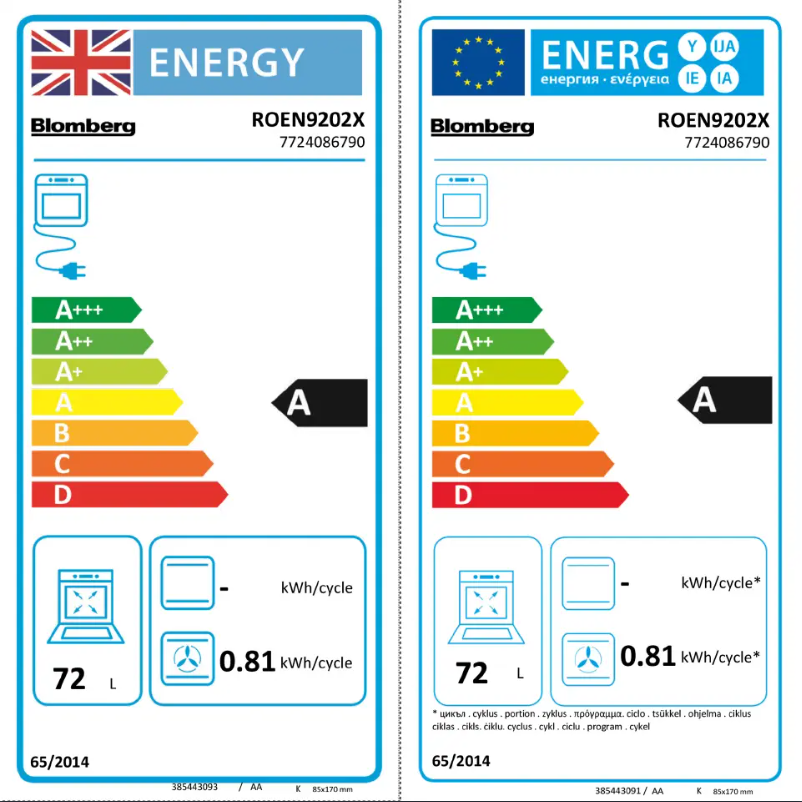 Page 1 de la notice Label énergétique Blomberg ROEN9202DX
