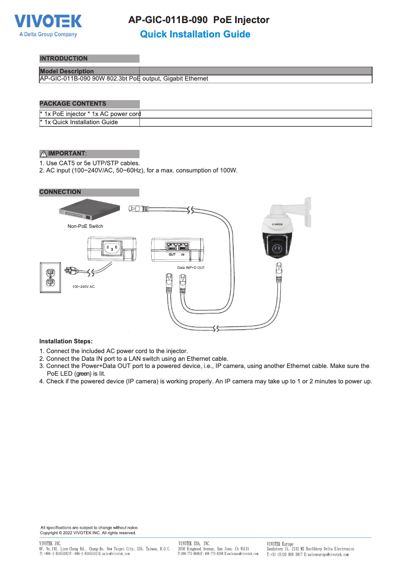 Page n°1 - Mode d'emploi Vivotek AP-GIC-011B-090
