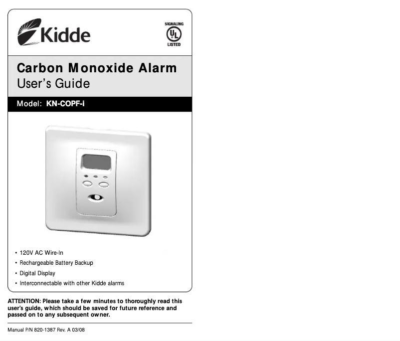 Page 1 de la notice Manuel utilisateur Kidde KN-COPF-i