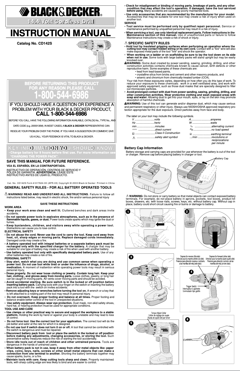 Page 1 de la notice Manuel utilisateur Black & Decker CD142S