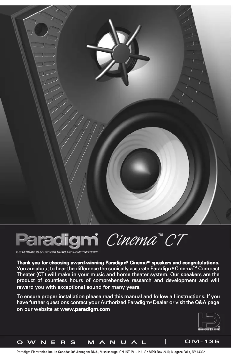Page n°1 - Manuel utilisateur Paradigm Cinema 90 CT