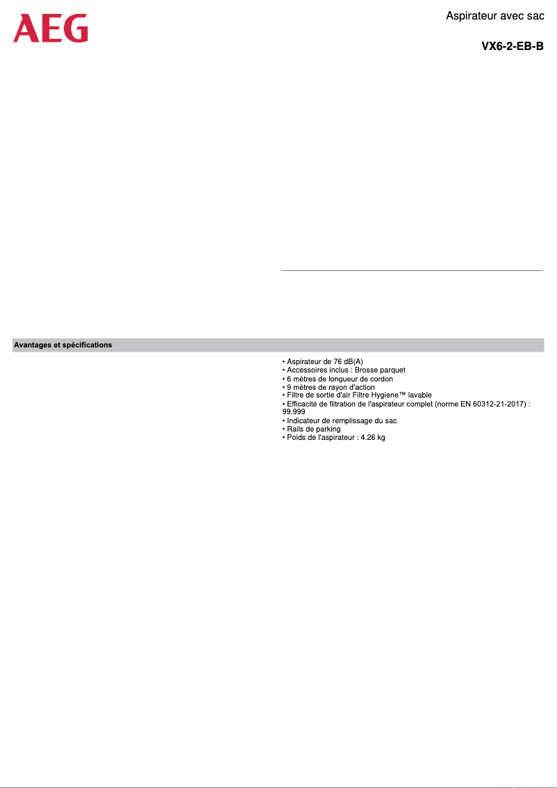 Page 1 de la notice Manuel utilisateur AEG VX6-2-EB-B