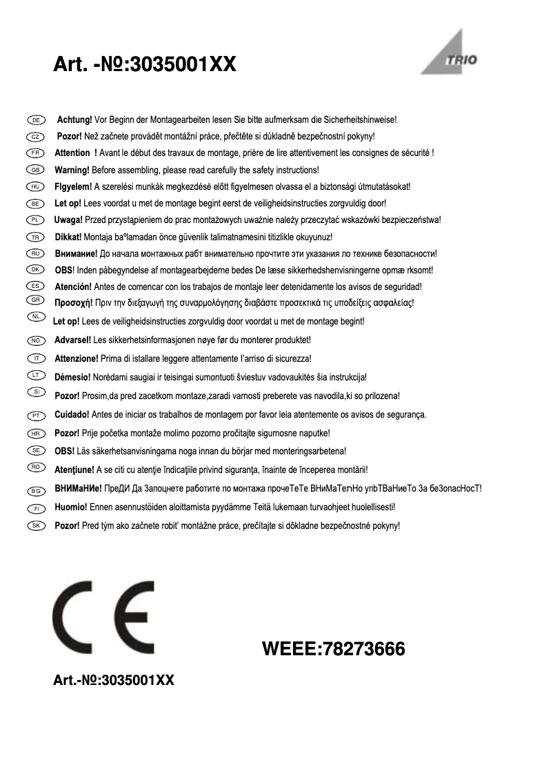 Page n°1 - Manuel utilisateur Trio Lighting Olsen