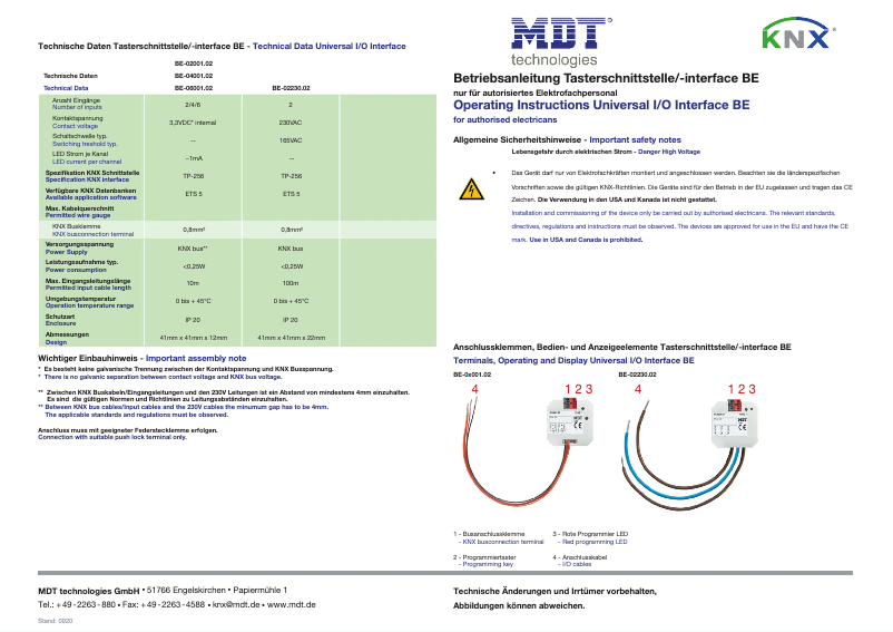 Page 1 de la notice Manuel utilisateur MDT BE-02230.02