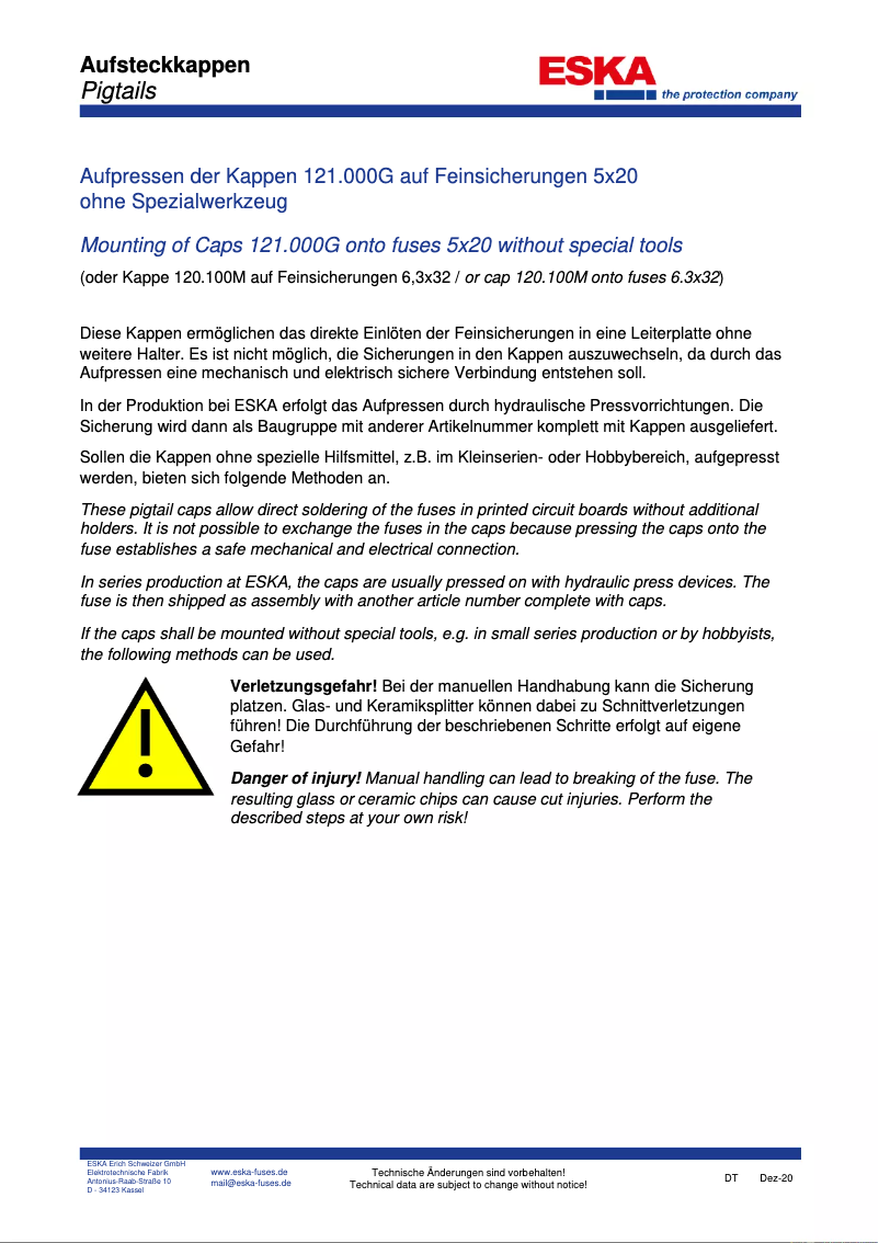 Page 1 de la notice Manuel utilisateur ESKA 121.000G