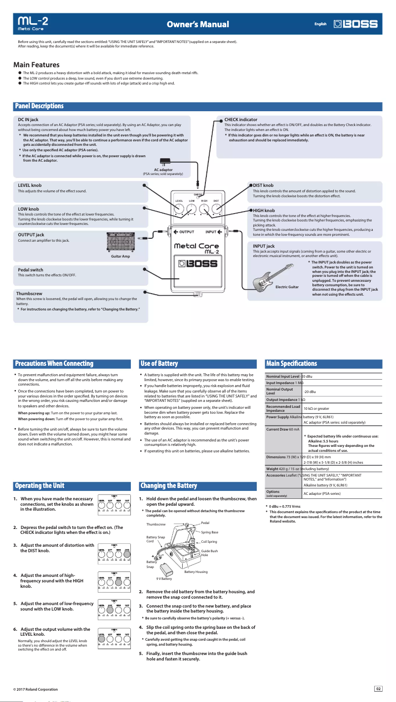 Image de la première page du manuel de l'appareil Metal Core ML-2