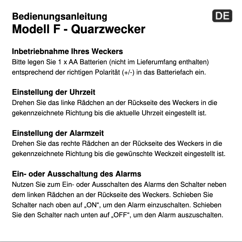 Page 1 de la notice Manuel utilisateur Techno Line Modell F