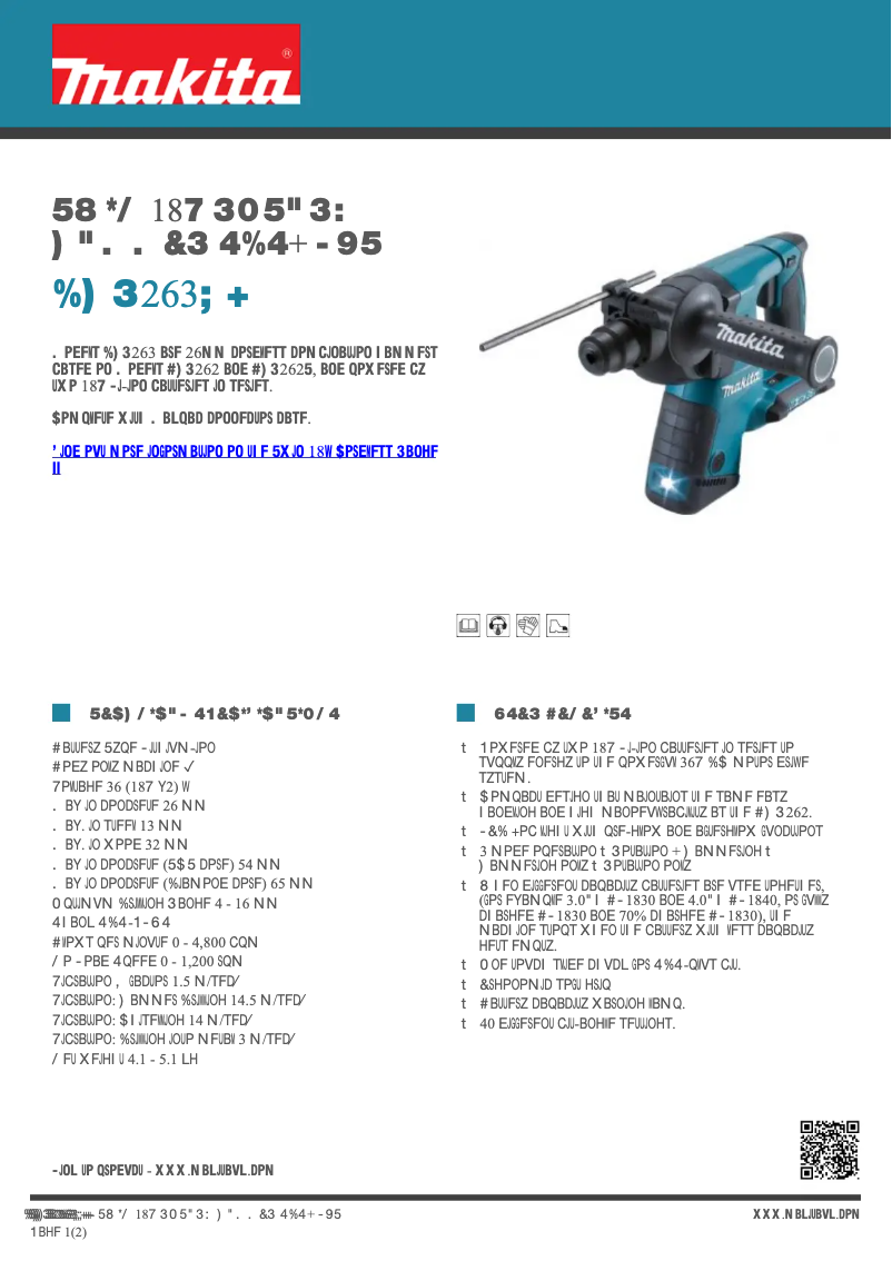 Page 1 de la notice Fiche technique Makita DHR263ZJ