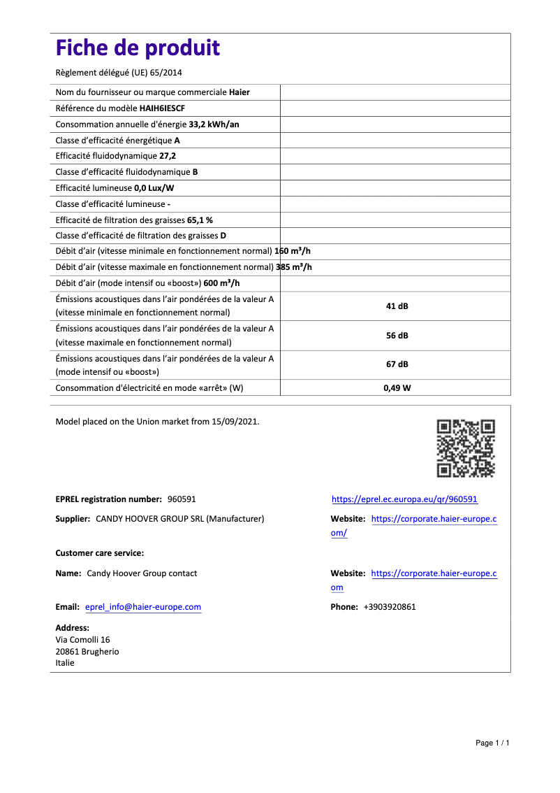 Image de la première page du manuel de l'appareil HAIH6IESCF