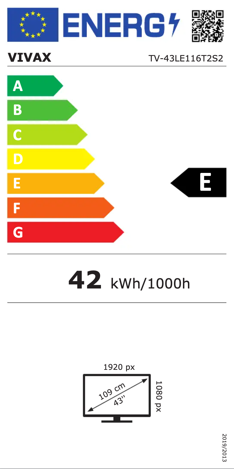 Page n°1 - Label énergétique Vivax LED TV-43LE116T2S2