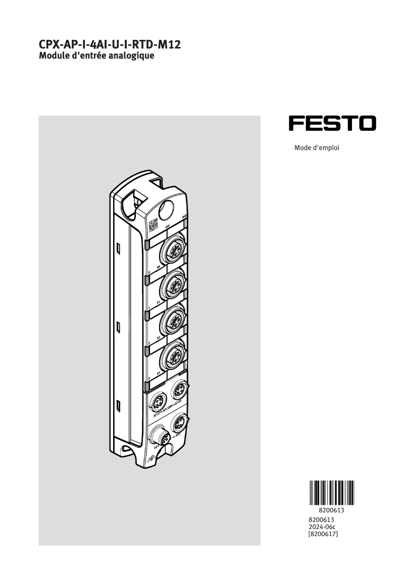 Page 1 de la notice Manuel utilisateur Festo CPX-AP-I-4AI-U-I-RTD-M12