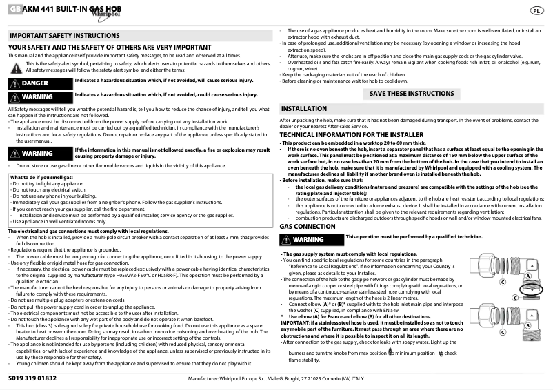 Page n°1 - Manuel utilisateur Whirlpool AKM 441/NB