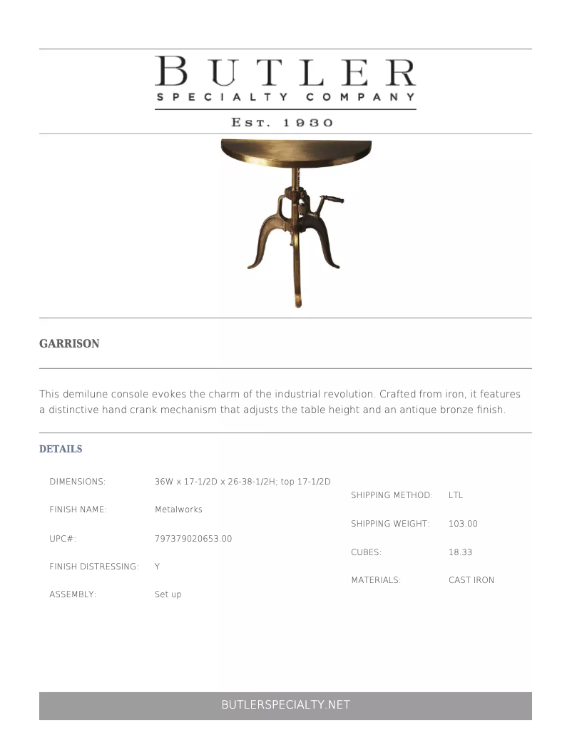 Page n°1 - Manuel utilisateur Butler Garrison