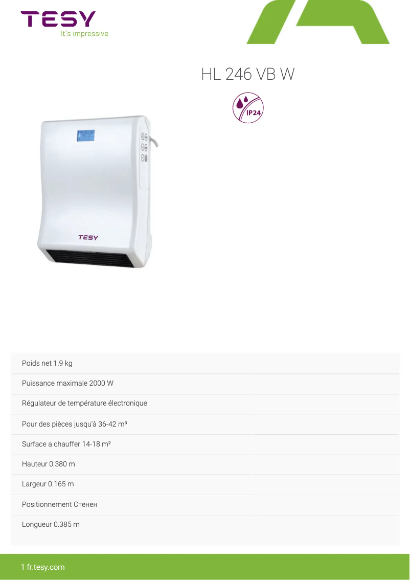 Page 1 de la notice Manuel utilisateur Tesy HL 246 VB W