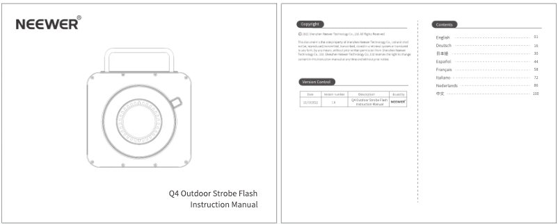 Page 1 de la notice Manuel utilisateur Neewer Q4