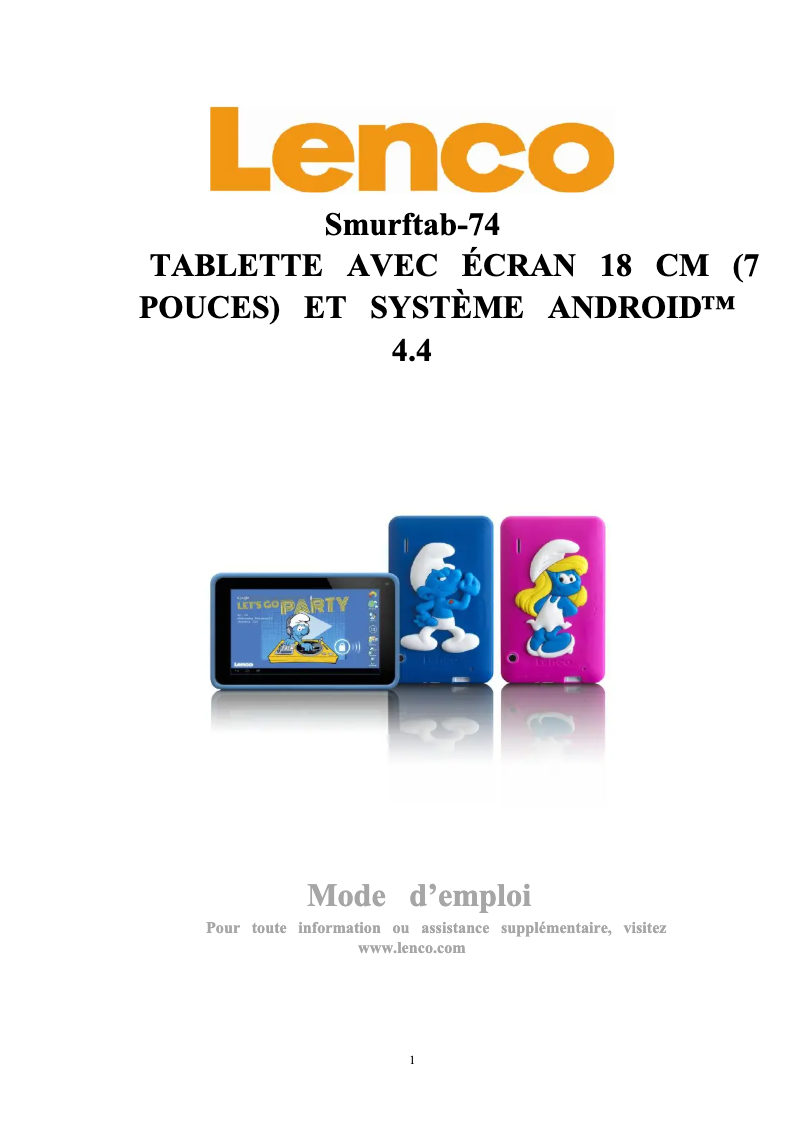 Page n°1 - Manuel utilisateur Lenco Smurftab-74