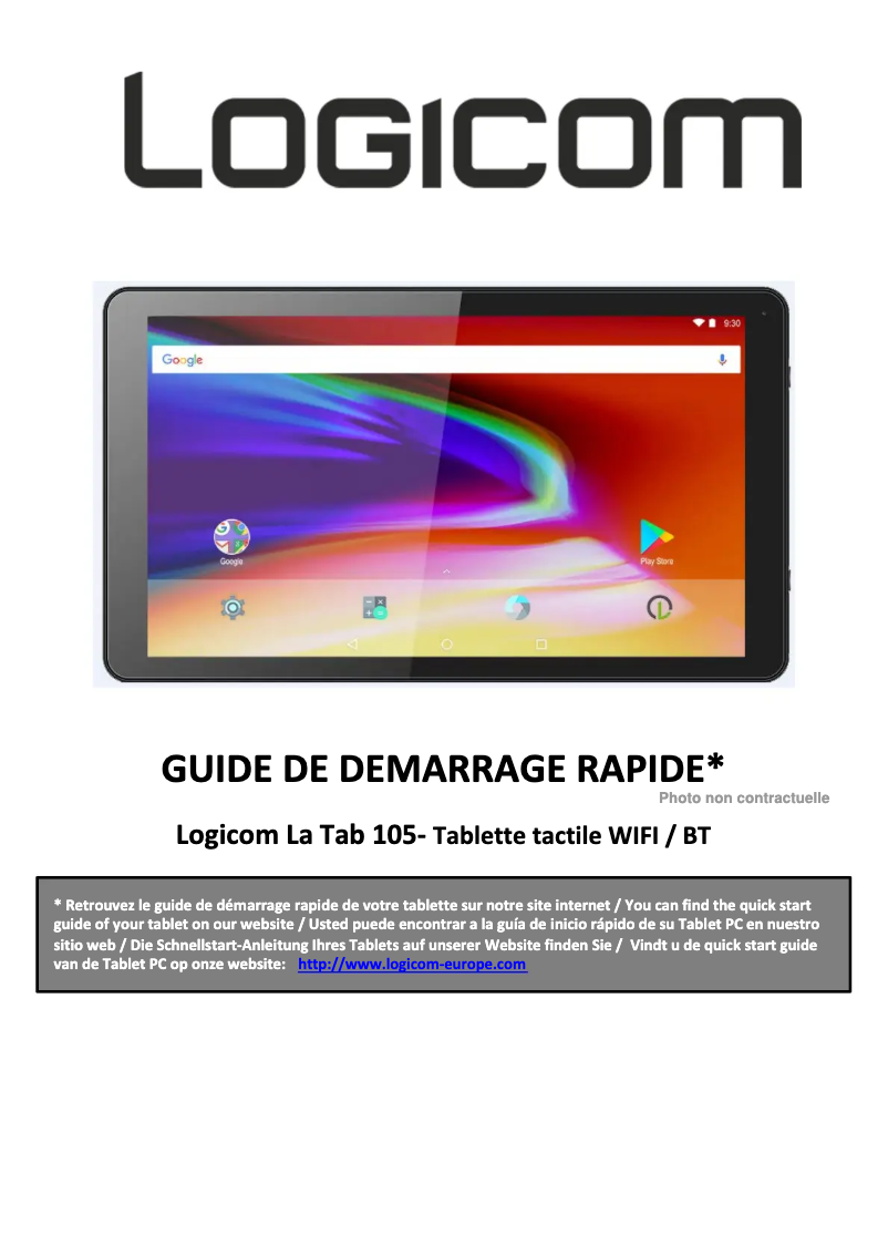 Page n°1 - Manuel utilisateur Logicom La Tab 105