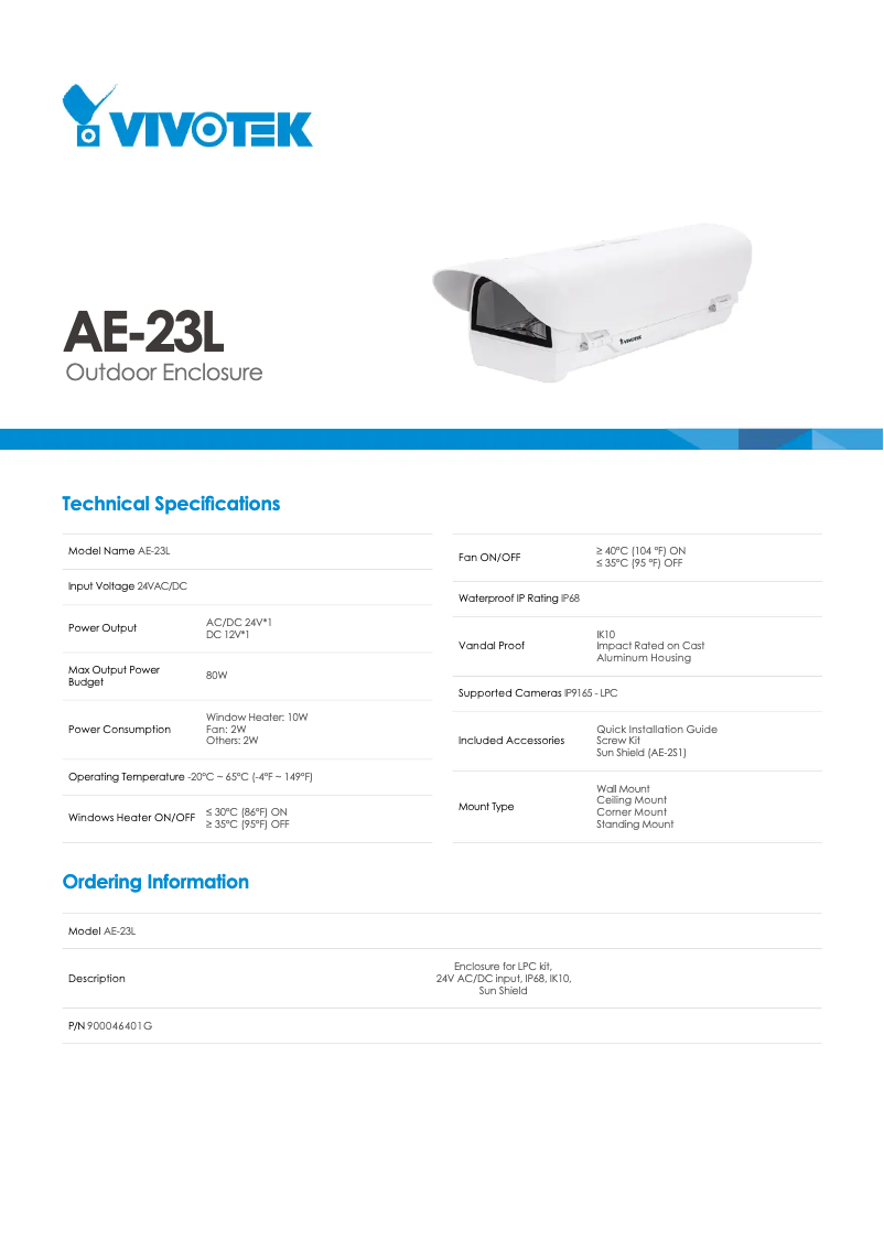 Page 1 de la notice Manuel utilisateur Vivotek AE-23L