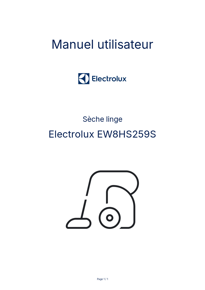 Page n°1 - Manuel utilisateur Electrolux EW8HS259S