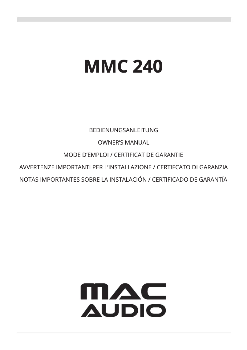 Page 1 de la notice Manuel utilisateur Mac Audio MMC 240
