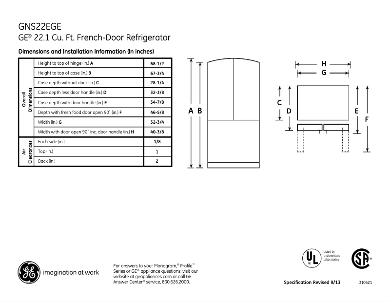 Page n°1 - Fiche technique GE GNS22EBB