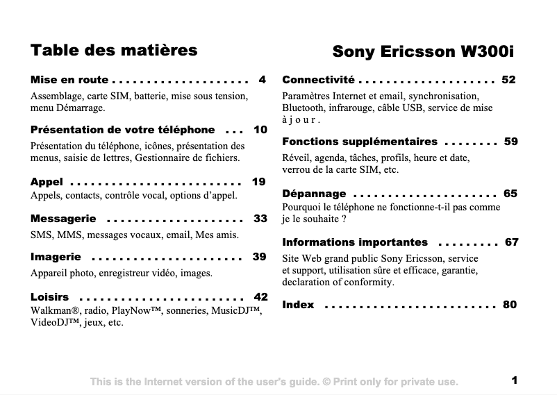 Image de la première page du manuel de l'appareil W300i