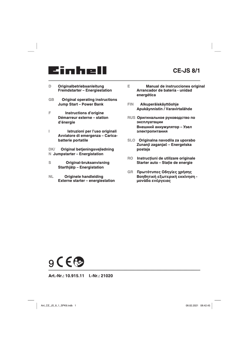 Page 1 de la notice Manuel utilisateur Einhell CE-JS 8/1