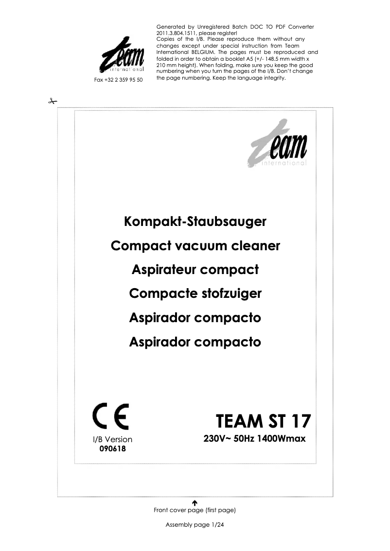 Página 1 del manual Manual de usuario Team ST 17