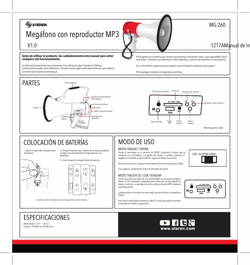 Page 1 de la notice Manuel utilisateur Steren MG-260