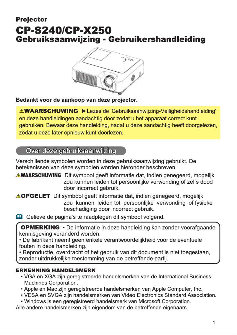 Page 1 de la notice Manuel utilisateur Hitachi CP-X250WF
