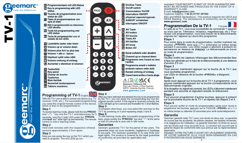 Image de la première page du manuel de l'appareil TV-1